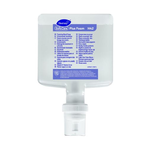 Cartucho de 1.3L del jabón en espuma antibacterial Soft Care Plus Foam H42, listo para ser insertado en un dispensador IntelliCare.