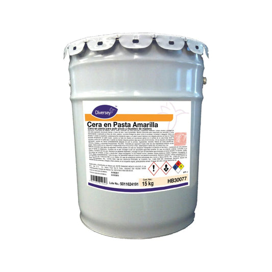 Cubeta de 15 kg de la Cera en Pasta Amarilla de Diversey para el cuidado de pisos y muebles.