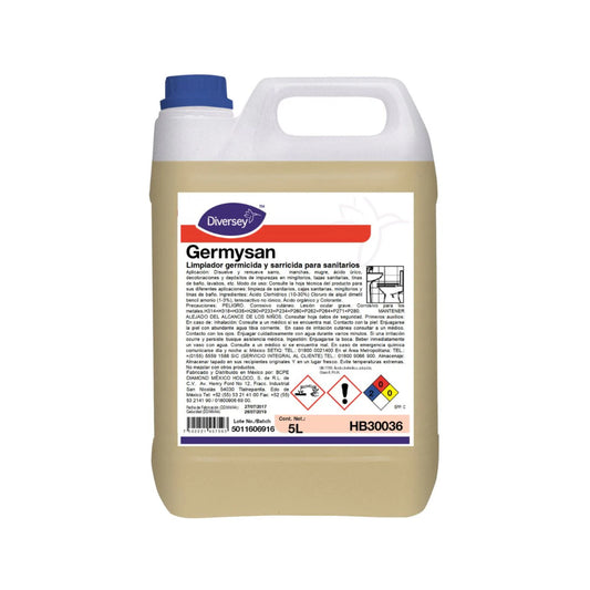 Envase de 5L del limpiador sarricida y germicida para sanitarios Germysan de Diversey.