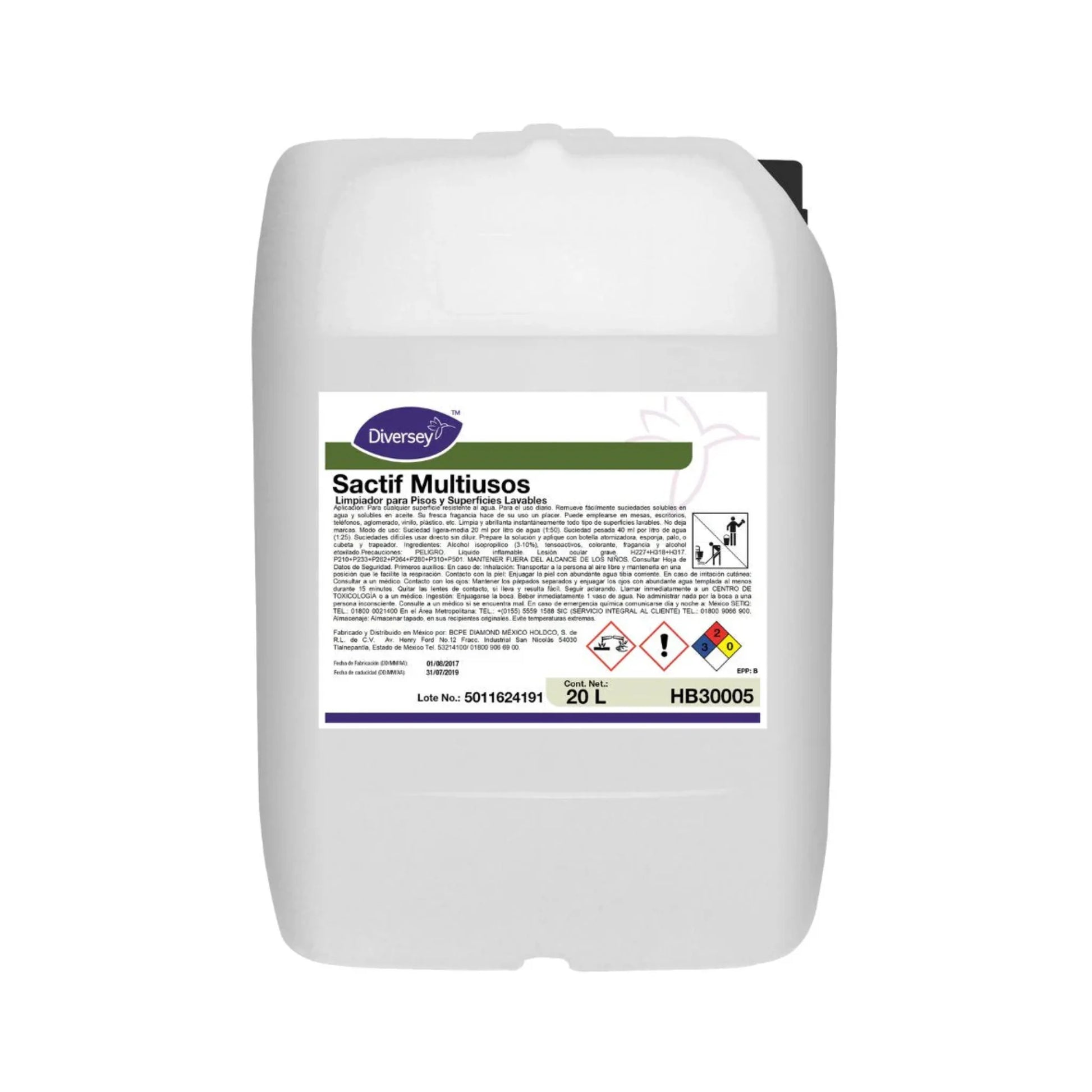 Bidón de 20Kg del limpiador abrillantador Sactif Multiusos de Diversey.