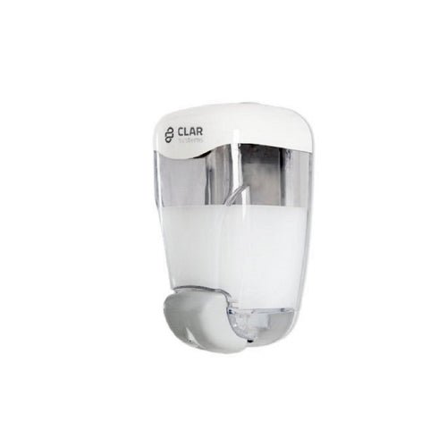 Dispensador manual de jabón a granel modelo Trendey de Diversey, de plástico blanco y diseño compacto.