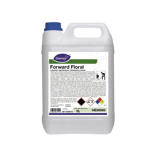 Envase de 5L del desinfectante y desodorizante de uso general Forward Floral de Diversey.