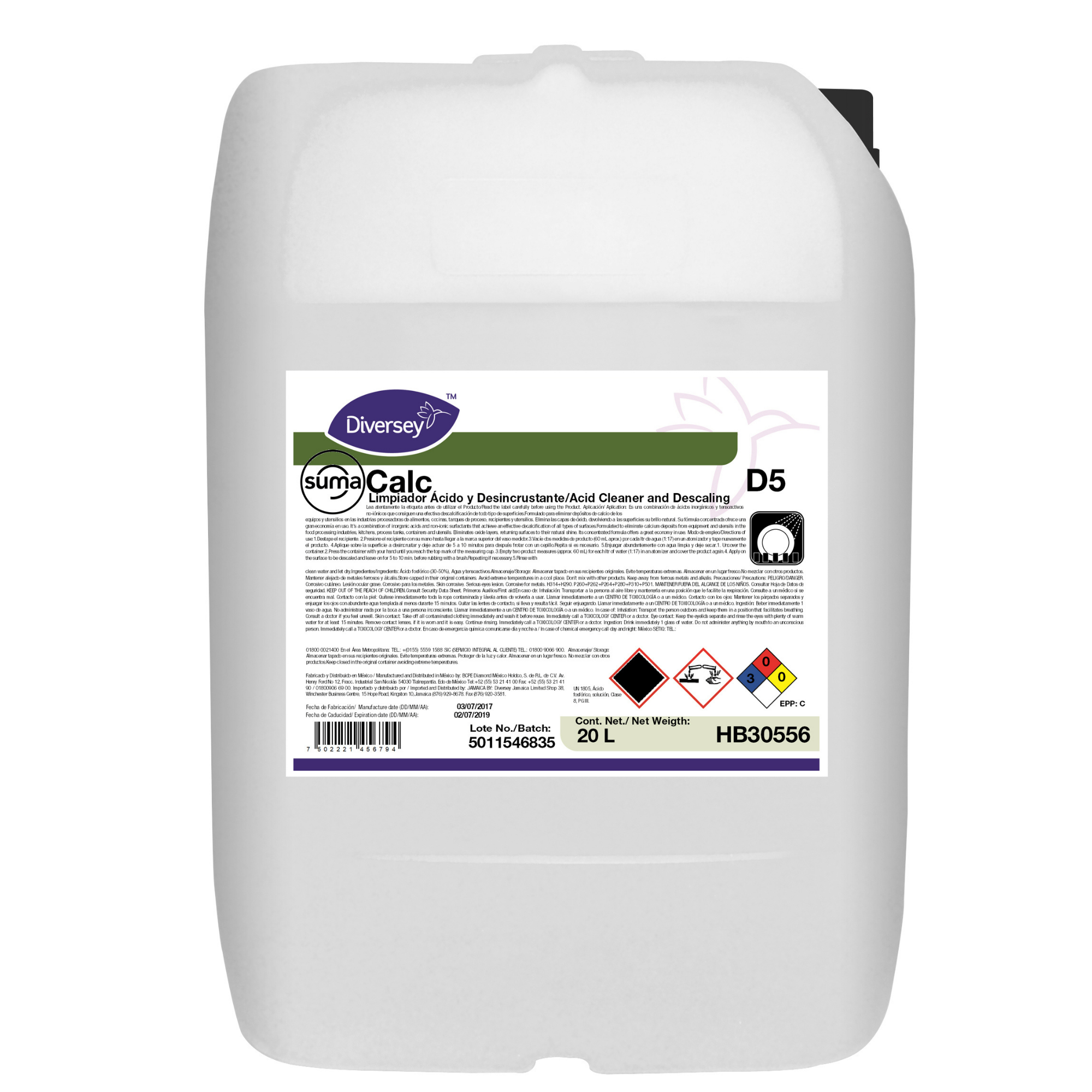 Limpiador Ácido Desincrustante Suma Calc 20 L Diversey HB30556